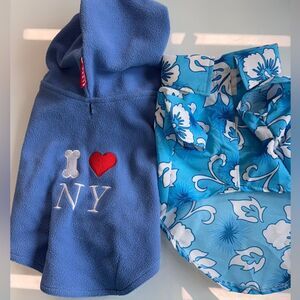 Dog outfits Blue Hawaiian Collard shirt and blue I Love NY shirt SZ S